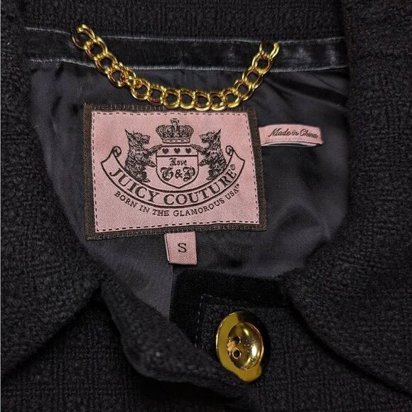 Juicy Couture Women's Black Wool Peacoat Single-Breasted Collared Neckline Trenc - Picture 13 of 13